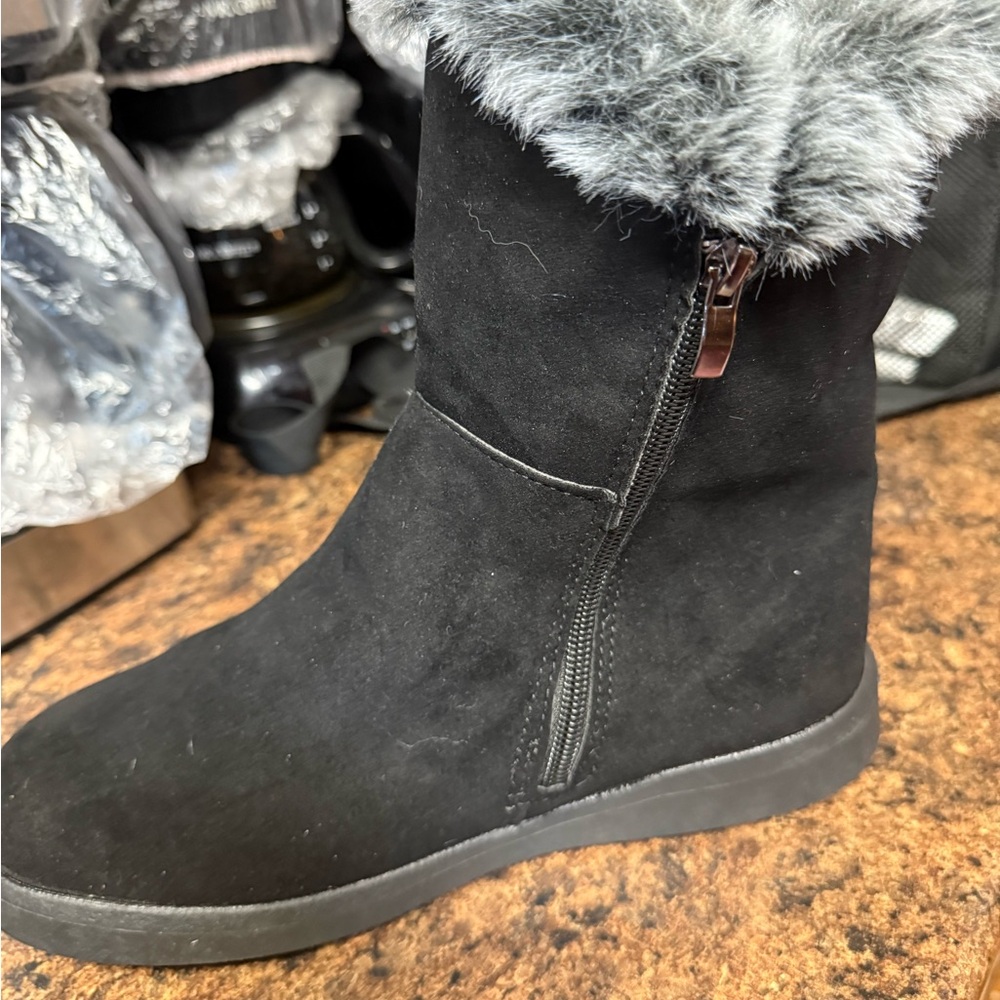 Black Faux Fur Ankle Boots